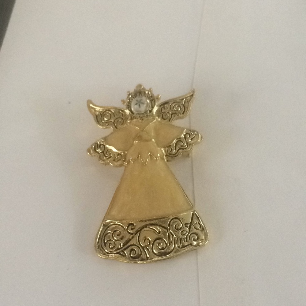 Enameled angel brooch